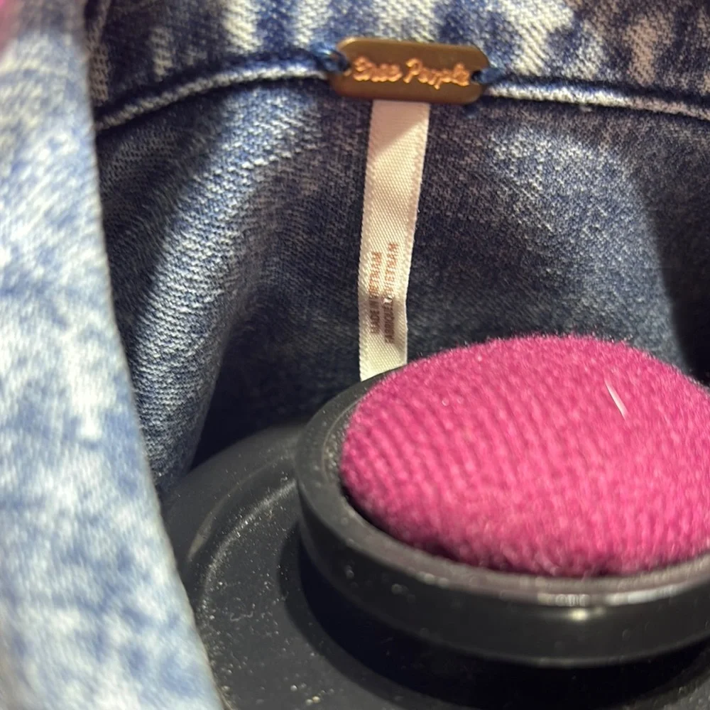 Free People Samantha Ruffle Button down, Indigo Blue Acid Wash XS